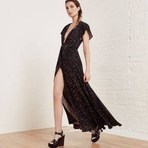 Reformation Orchid Maxi Dress Black Galactic Plunging V Neck Wrap Size 4